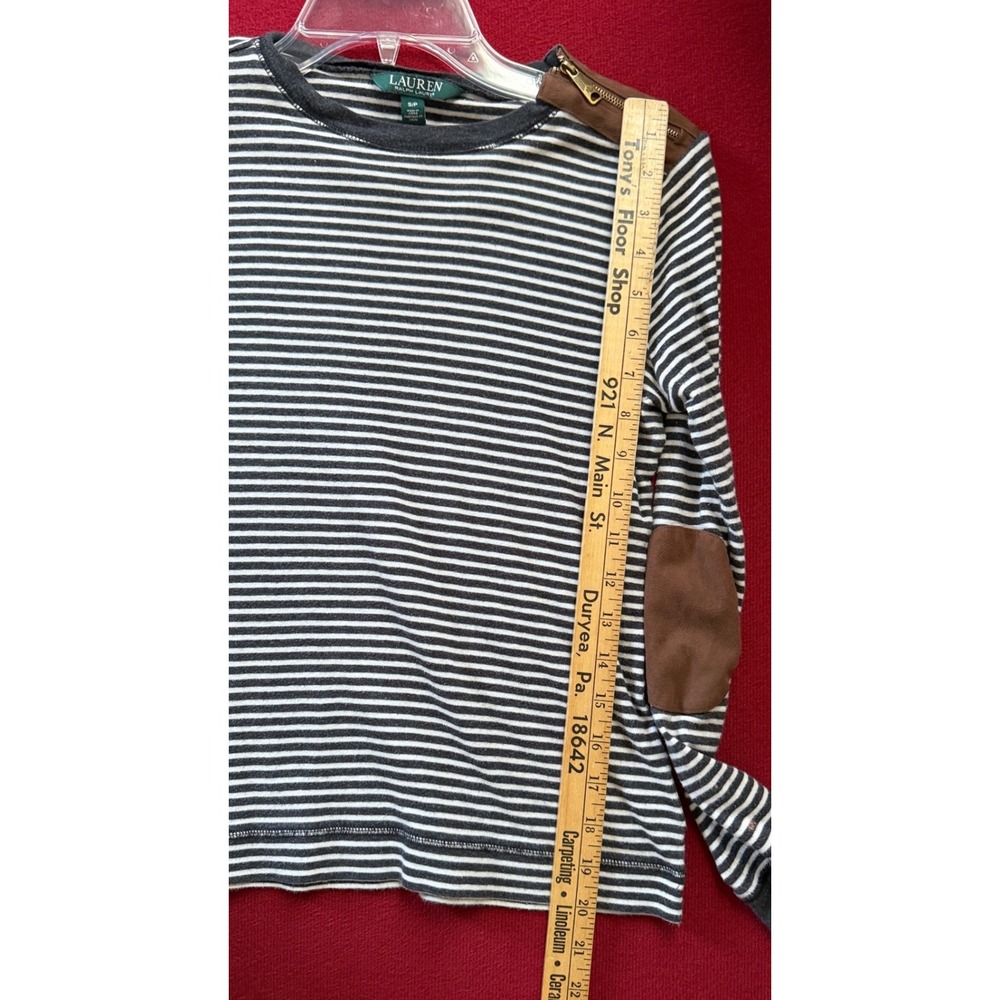 Lauren Ralph Lauren Top Womens Small Black White Striped Elbow Patch Equestrian - Picture 9 of 9
